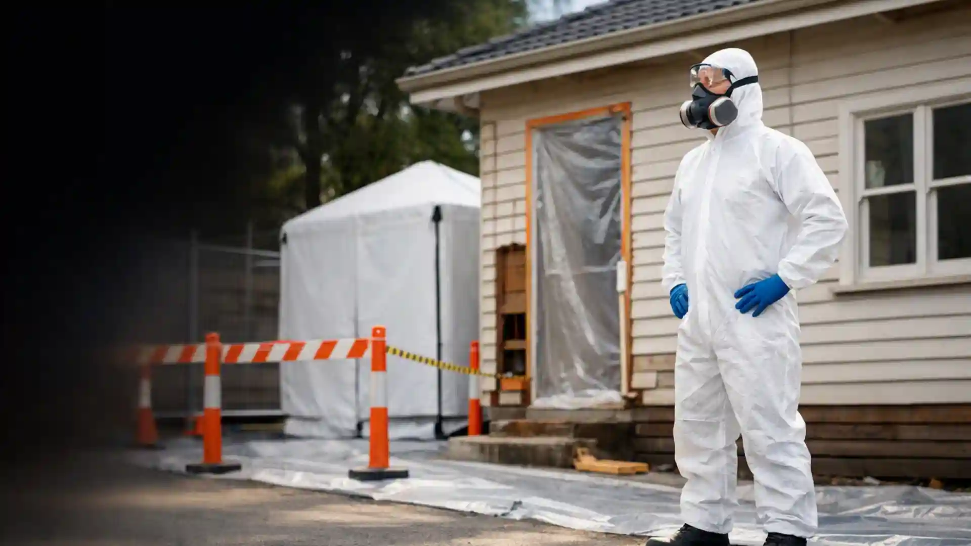 Professional asbestos removal worker at a residential property in Melbourne, Victoria