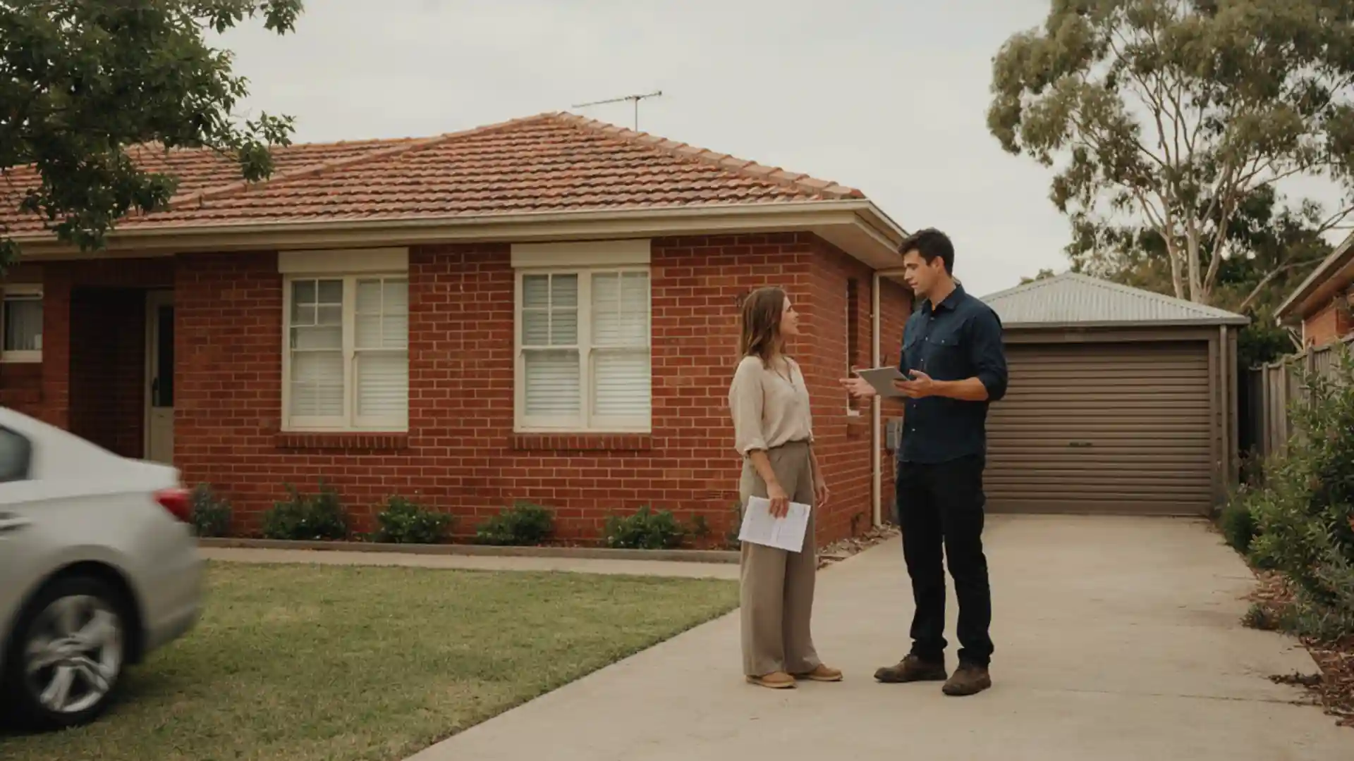 Contractor and homeowner discussing an asbestos removal Costs in Melbourne outside Property
